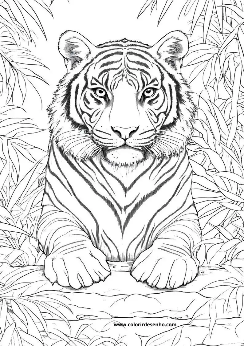 tiger resting on a rock in jungle foliage