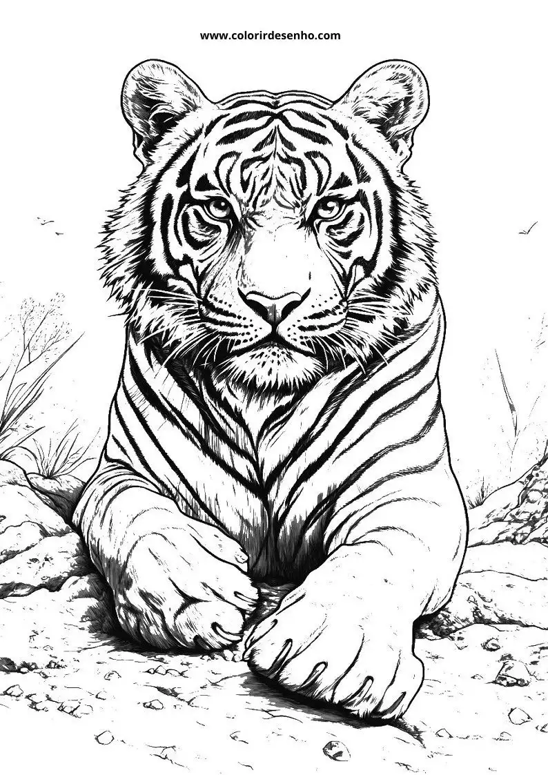 tiger resting on rocky terrain