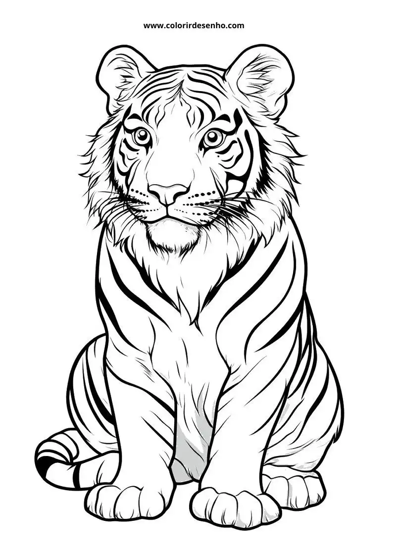 tiger seated alertly stripes prominent posture clear