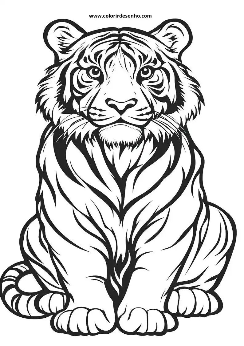 tiger seated alertly with stripes visible white background website logo faintly visible