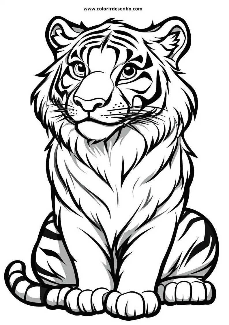 tiger sitting alert in grass with stripes visible