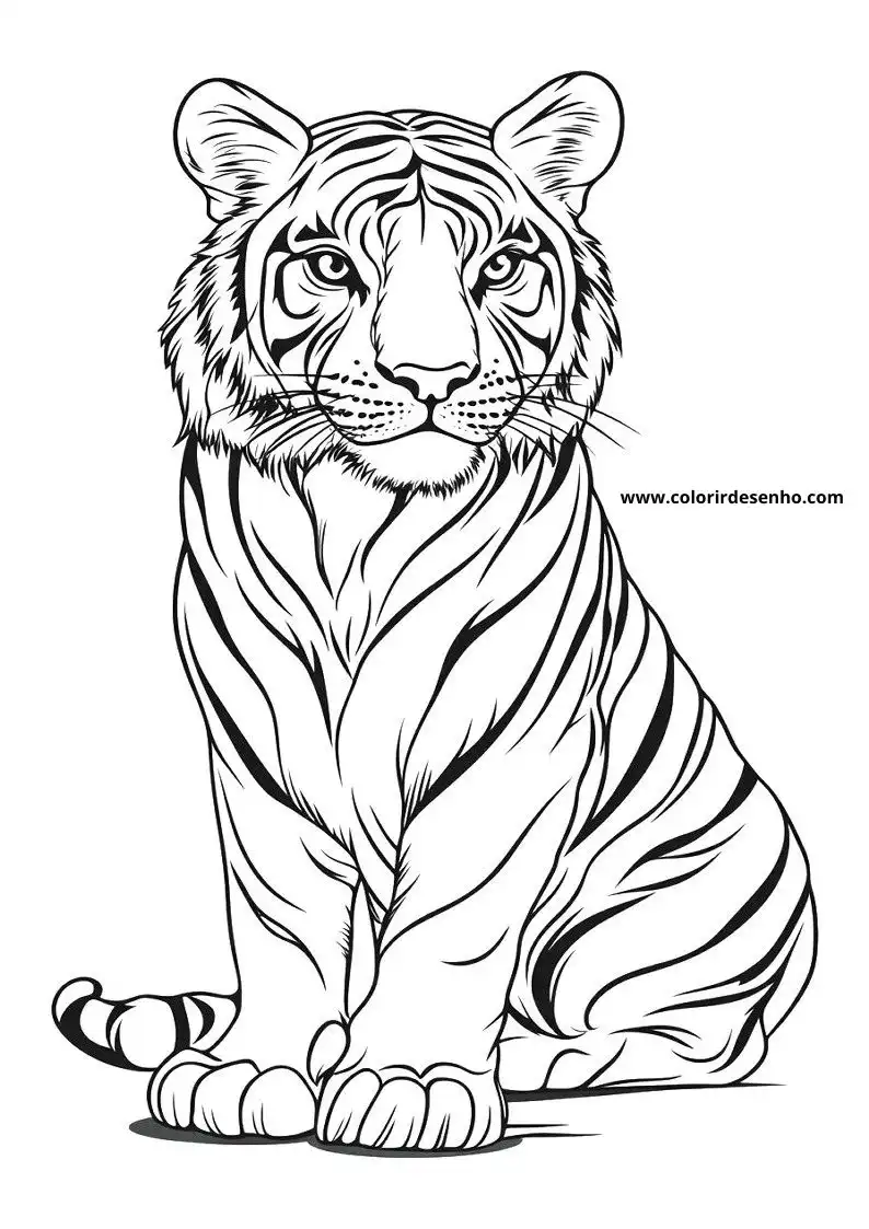 tiger sitting alert with stripes visible on fur
