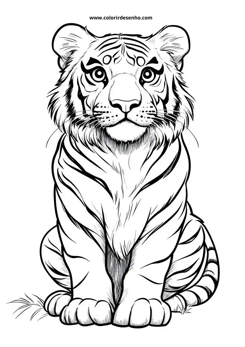 tiger sitting alertly stripes visible eyes wide open