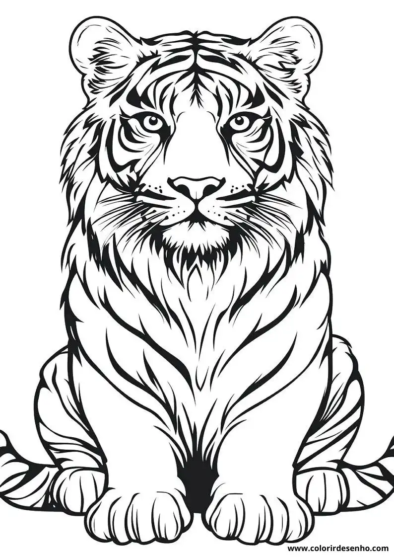 tiger sitting alertly with detailed stripes visible