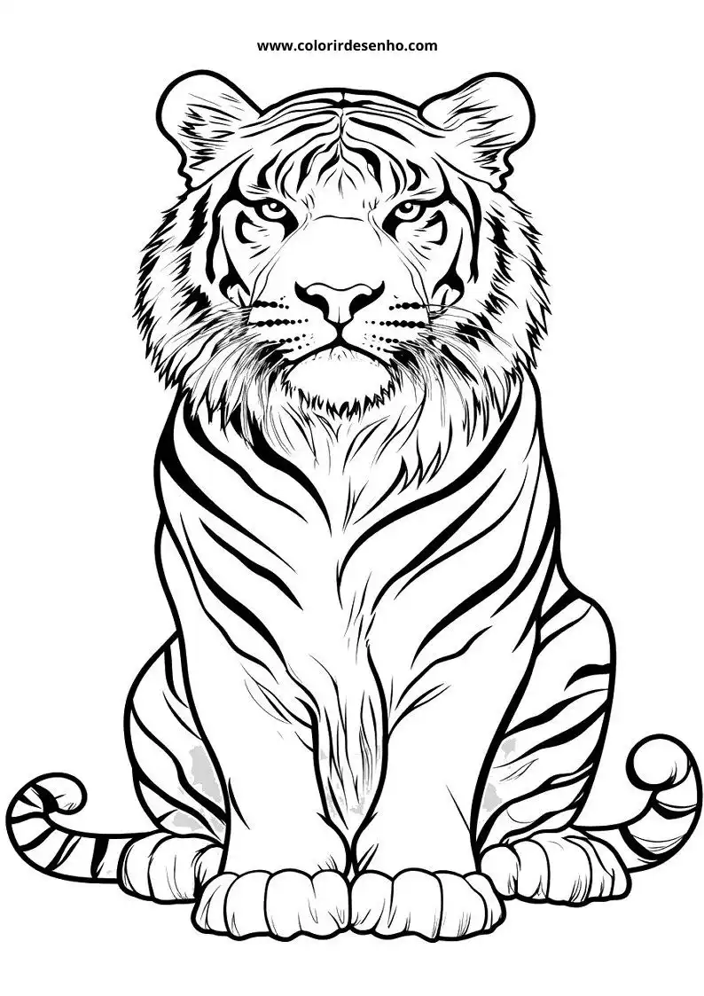 tiger sitting alertly with sharp gaze and striped fur