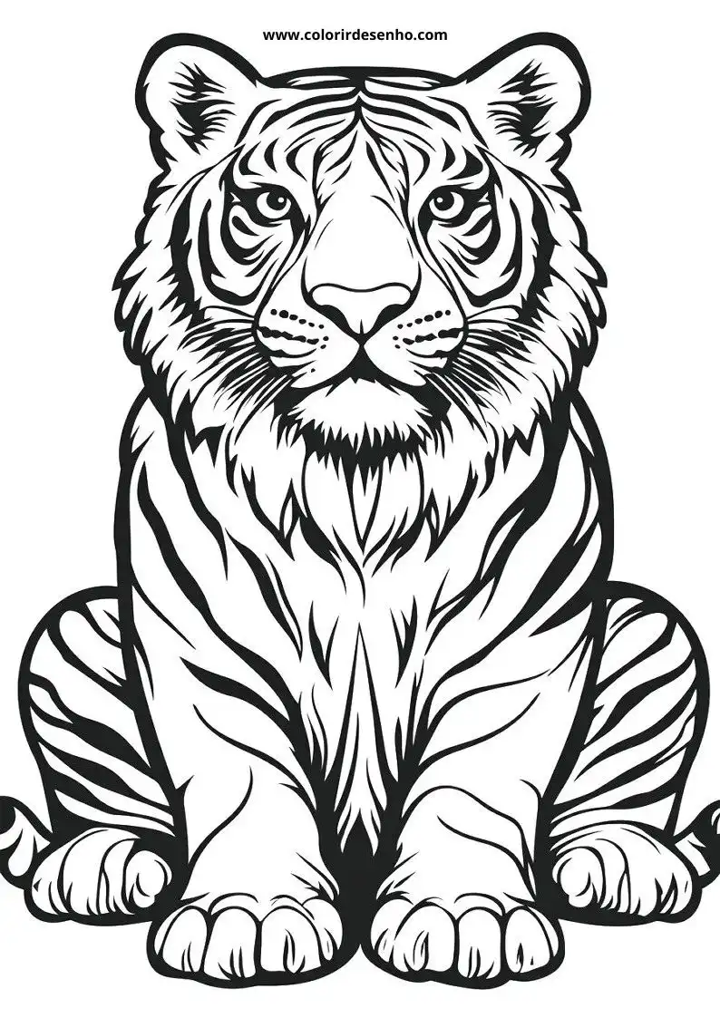 tiger sitting alertly with striped fur markings visible