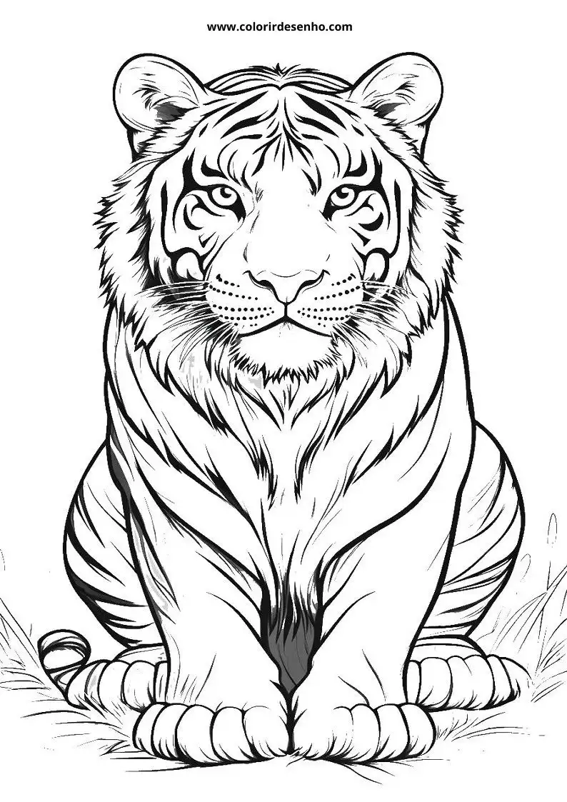 tiger sitting alertly with striped fur pattern visible around eyes and ears