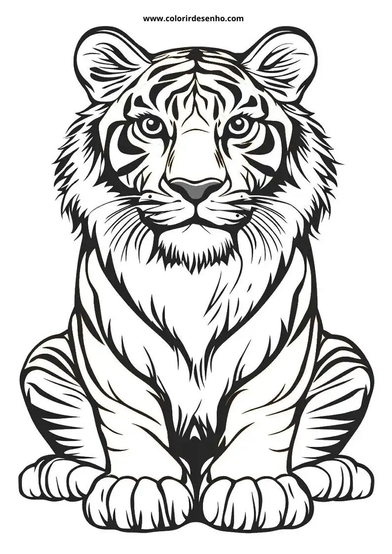 tiger sitting alertly with striped fur pattern visible