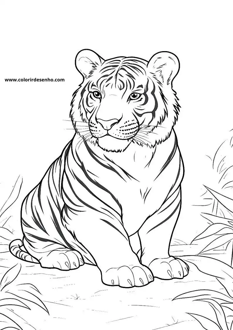 tiger sitting in grass looking alert