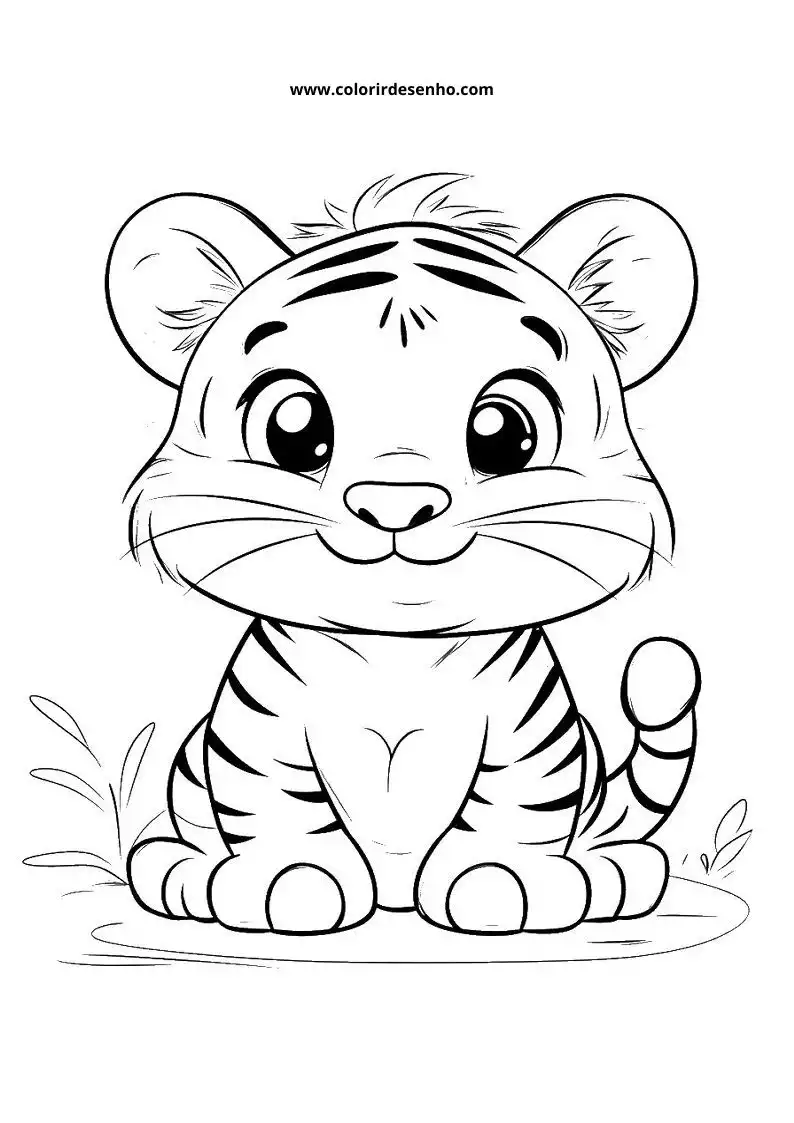 tiger sitting in mud cute expression grass around