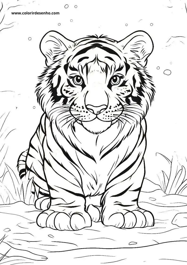 tiger sitting on ground in grassy area