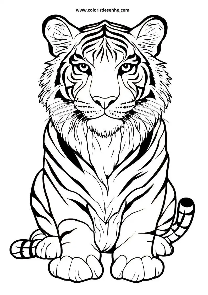 tiger sitting upright alert expression stripes showing