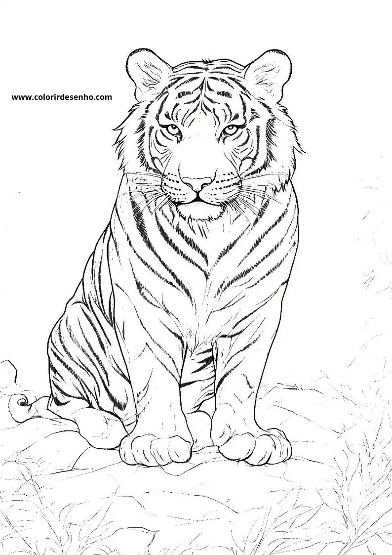tiger sitting upright alert look stripes showing