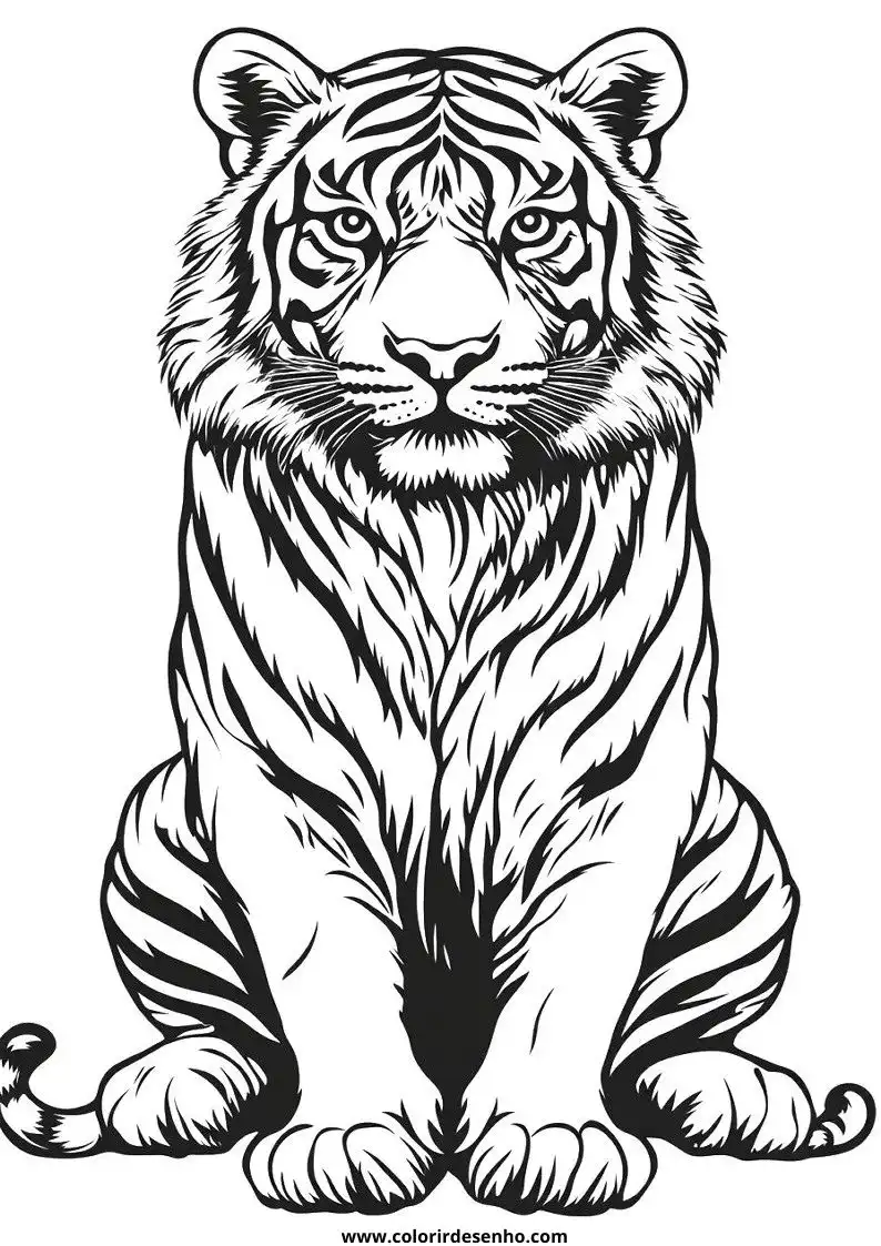 tiger sitting upright in a forest setting