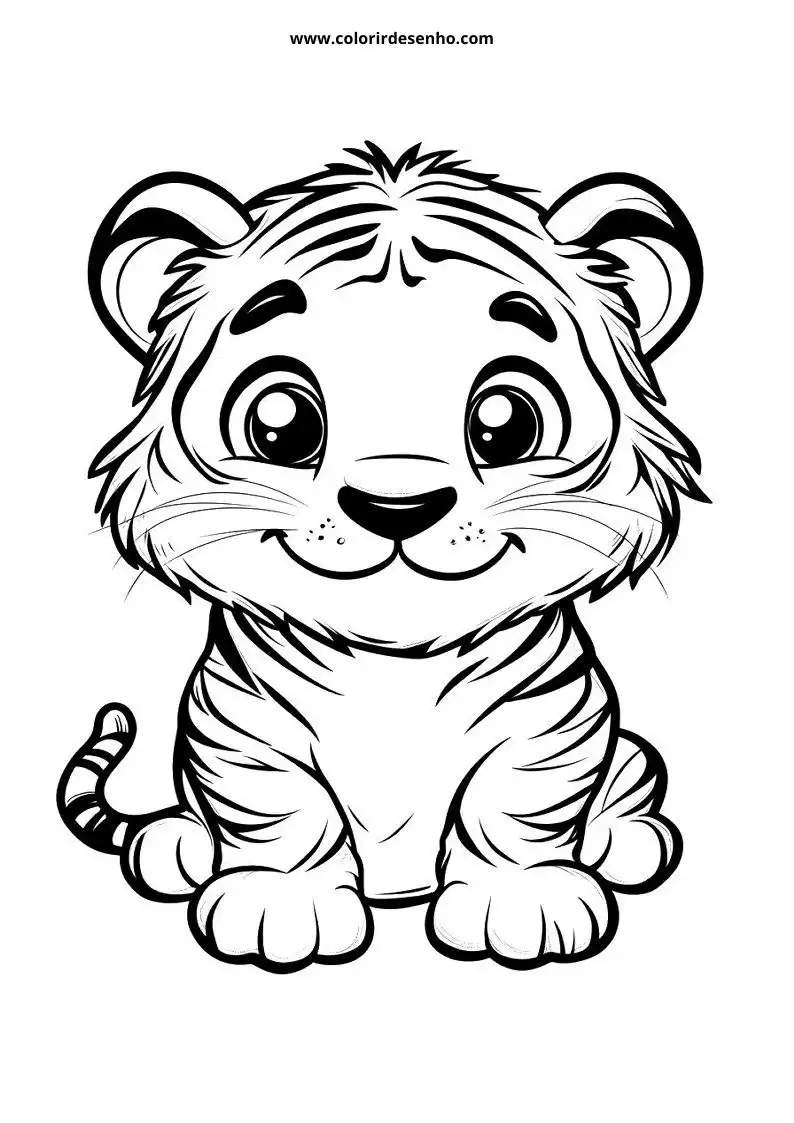 tiger sitting upright in a playful pose smiling widely with big eyes and tufted