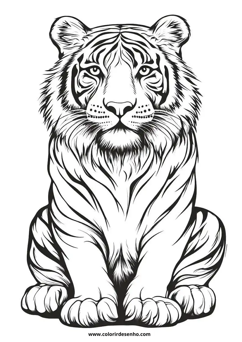 tiger sitting upright in a relaxed pose facing forward