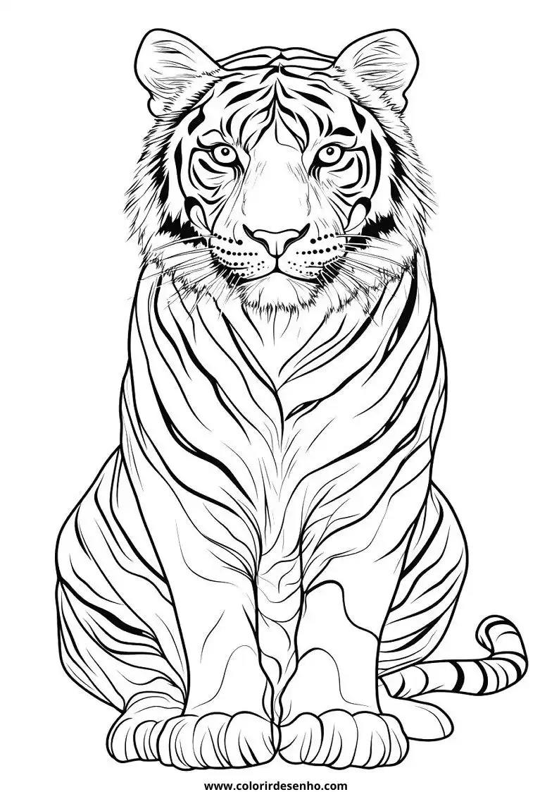tiger sitting upright in detailed stripes and markings