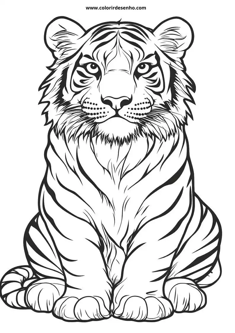 tiger sitting upright intense gaze stripes visible