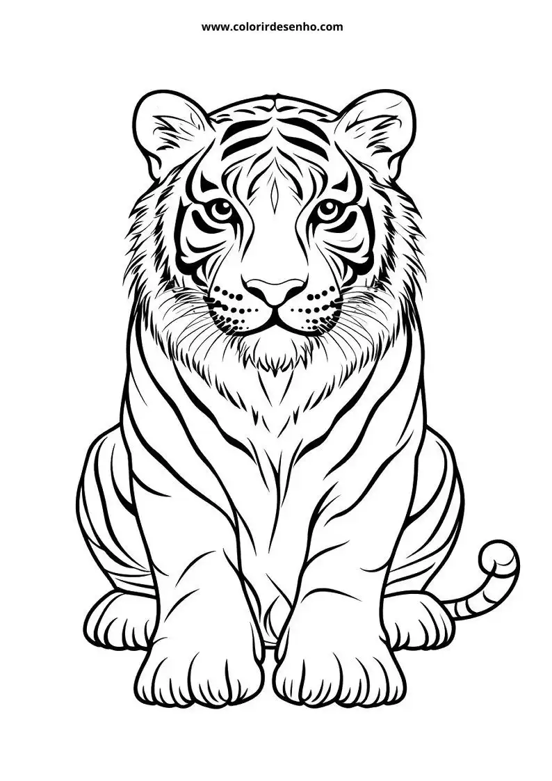 tiger sitting upright on all fours in a relaxed pose