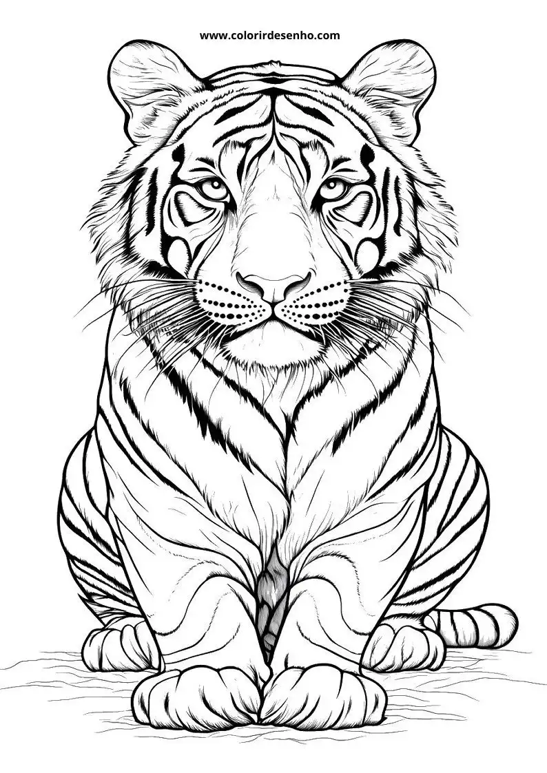 tiger sitting upright on ground in black and white setting
