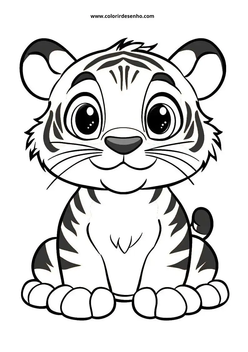 tiger sitting upright with big eyes and stripes on its face