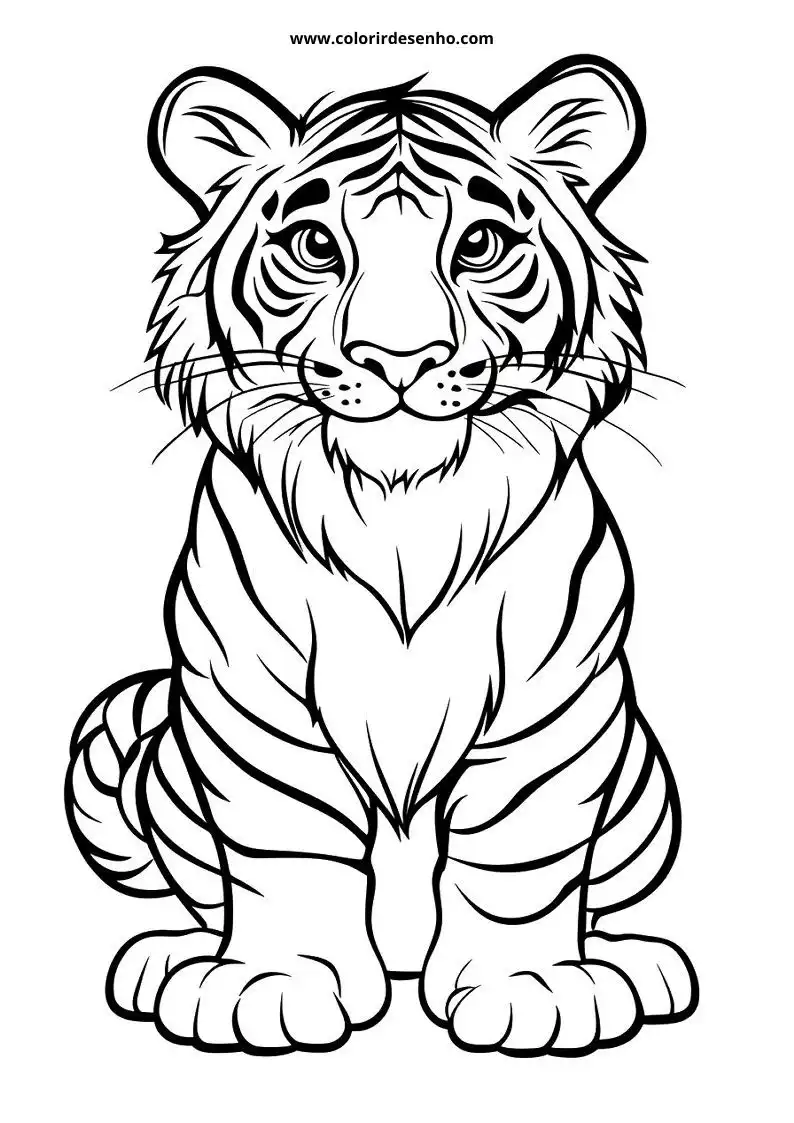 tiger standing alert with stripes visible on head and body