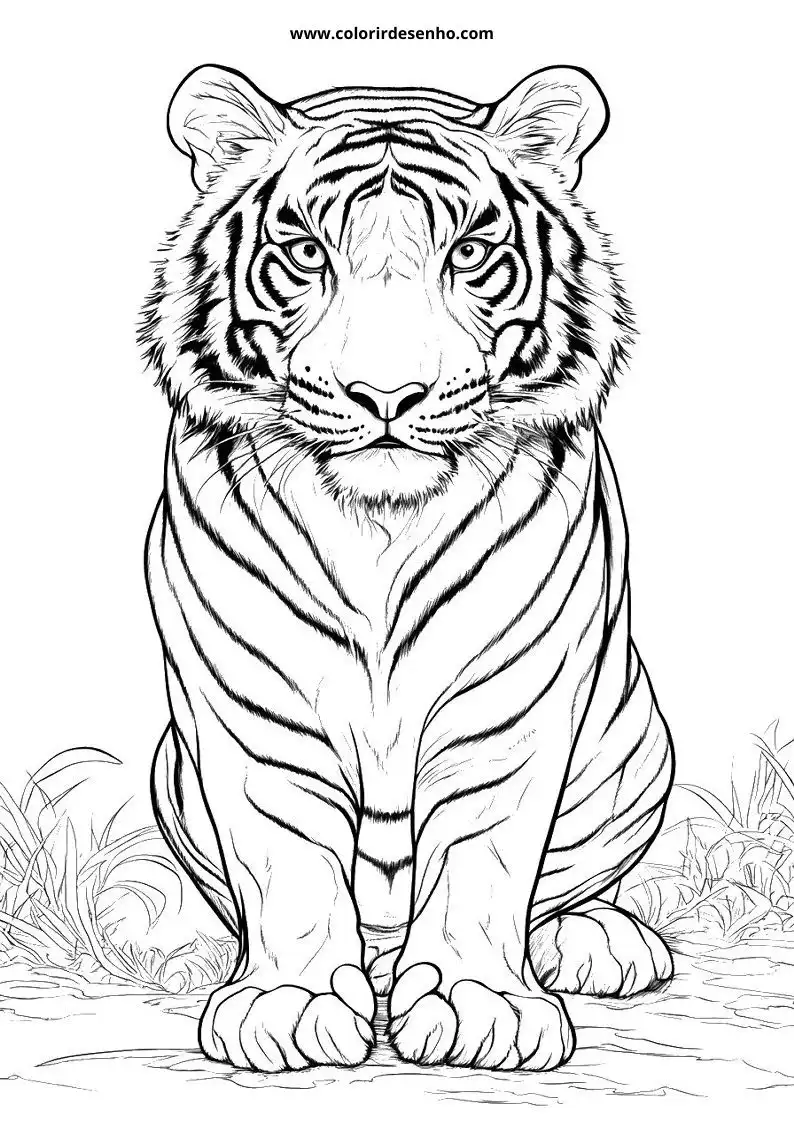tiger standing alertly with striped fur pattern visible around face and body paws slightly