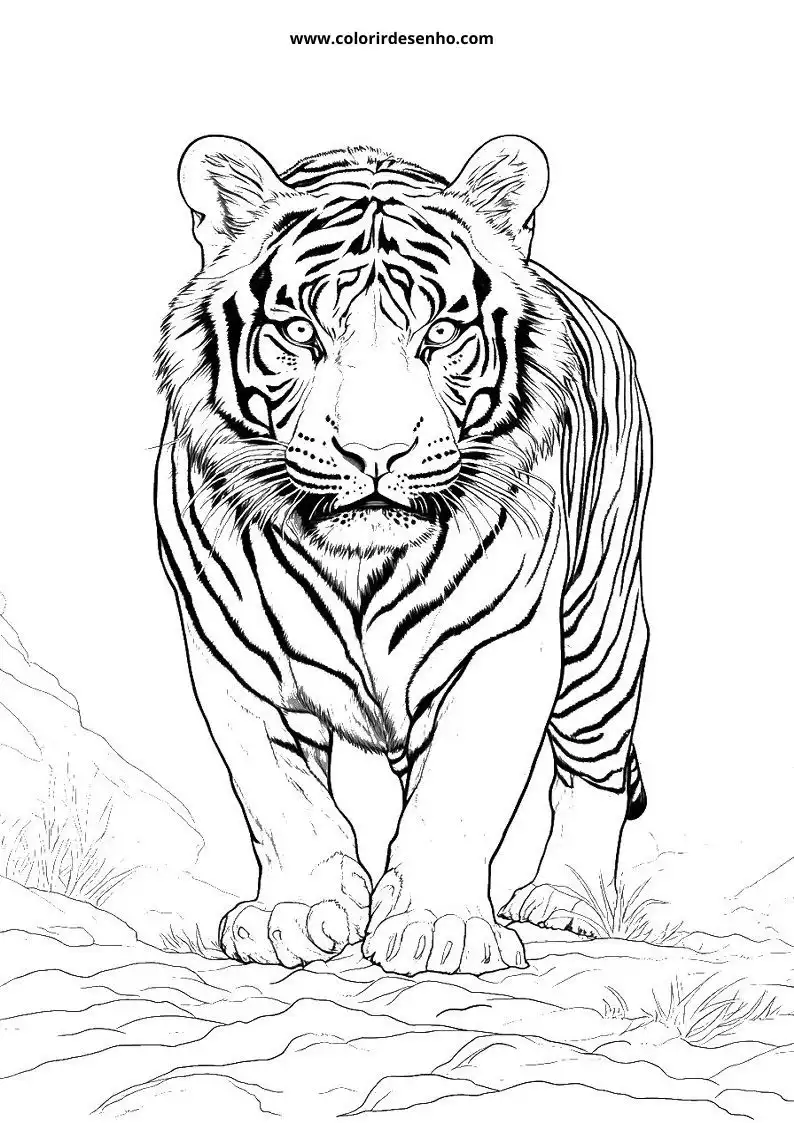 tiger walking in grassy terrain