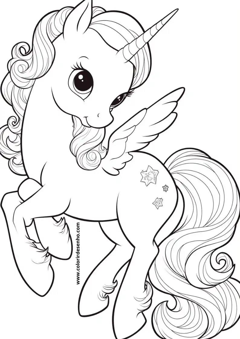 unicorn has wings and stars on its body standing upright in a style