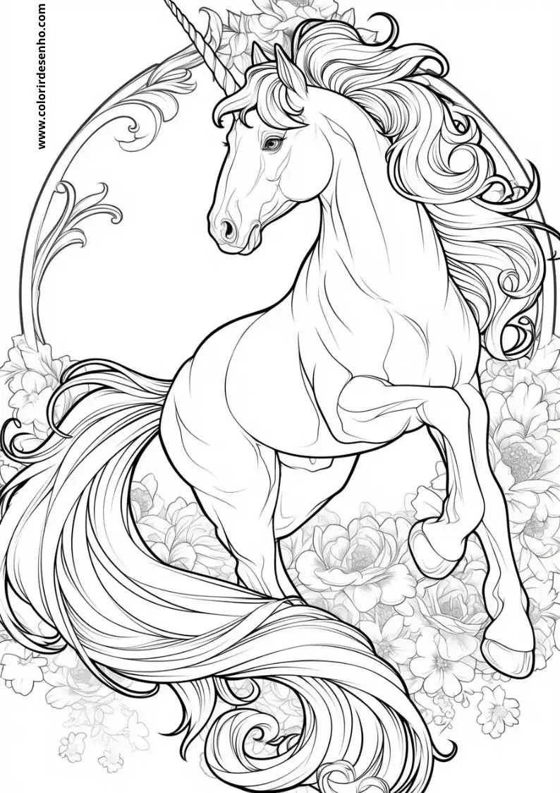 unicorn rearing up in floral frame