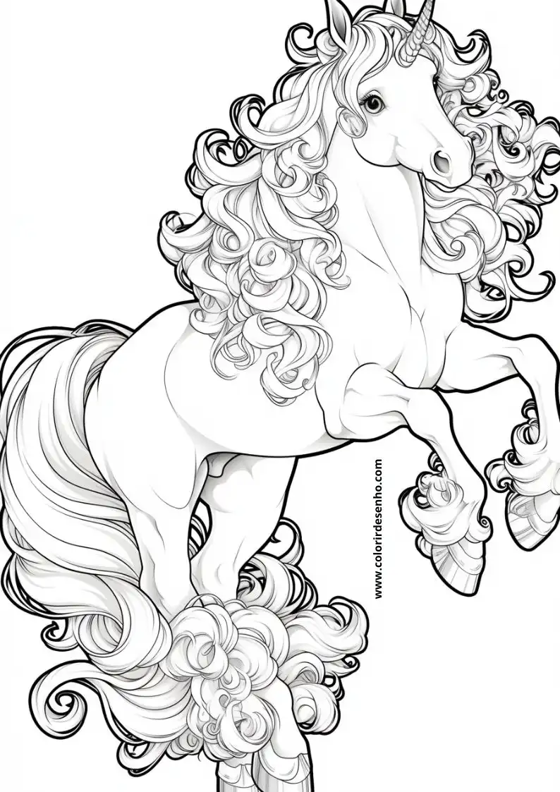 unicorn rearing up on hind legs in a detailed black and white style