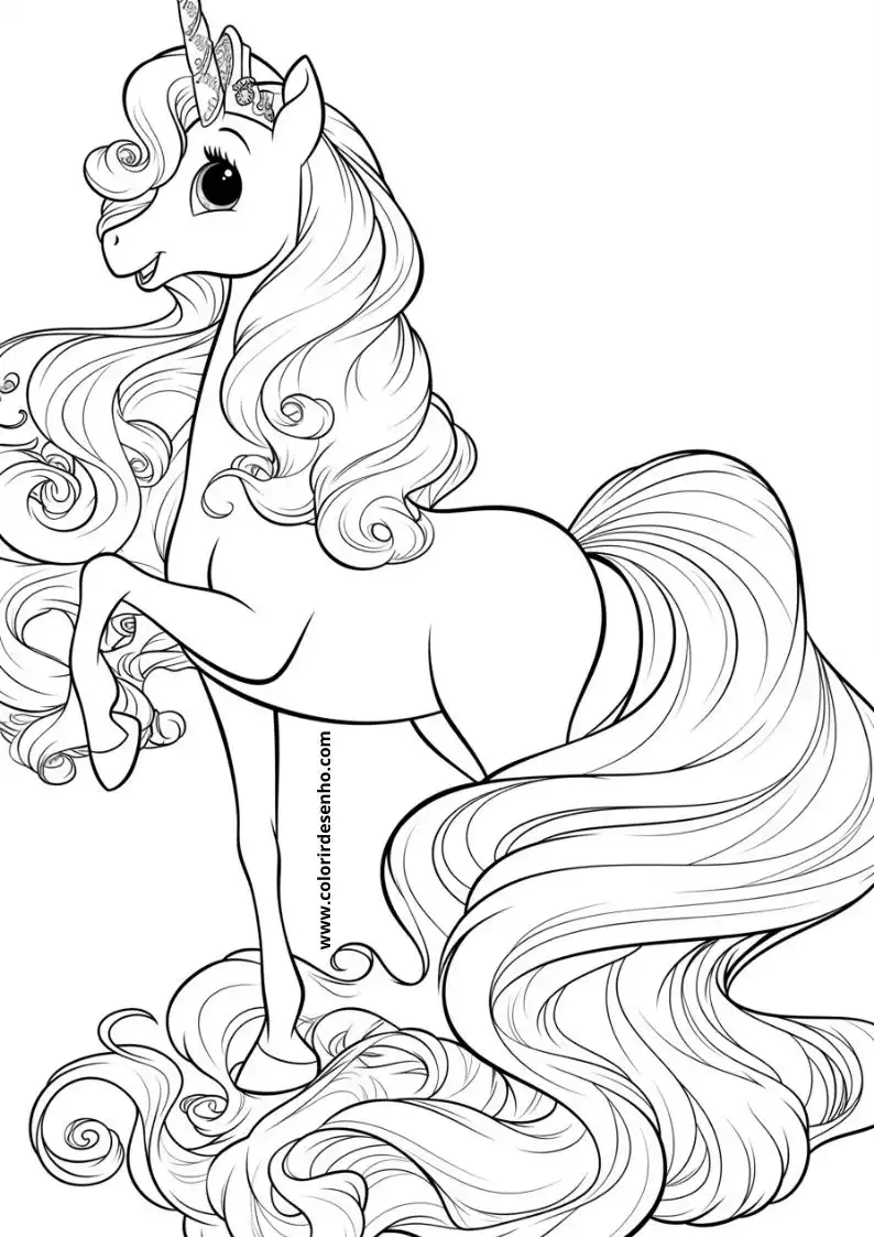 unicorn rearing up with long flowing hair and tail on a wavy platform