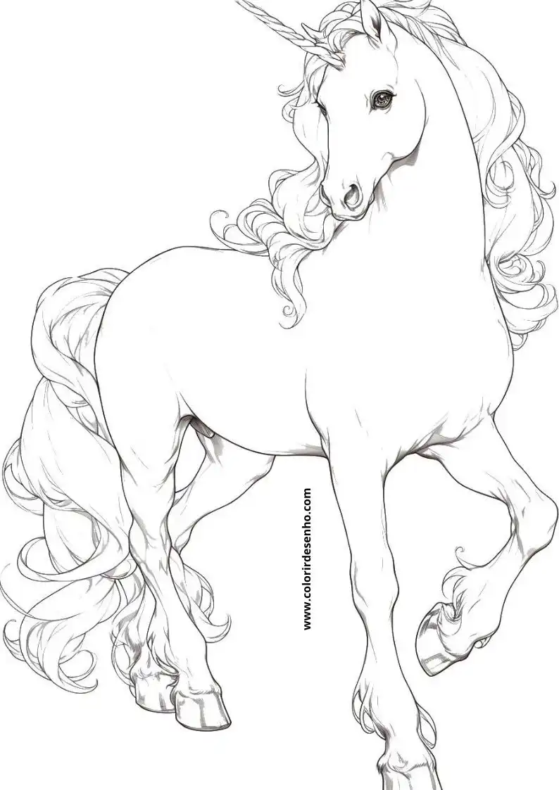 unicorn standing on hind legs mane flowing tail swaying setting clear