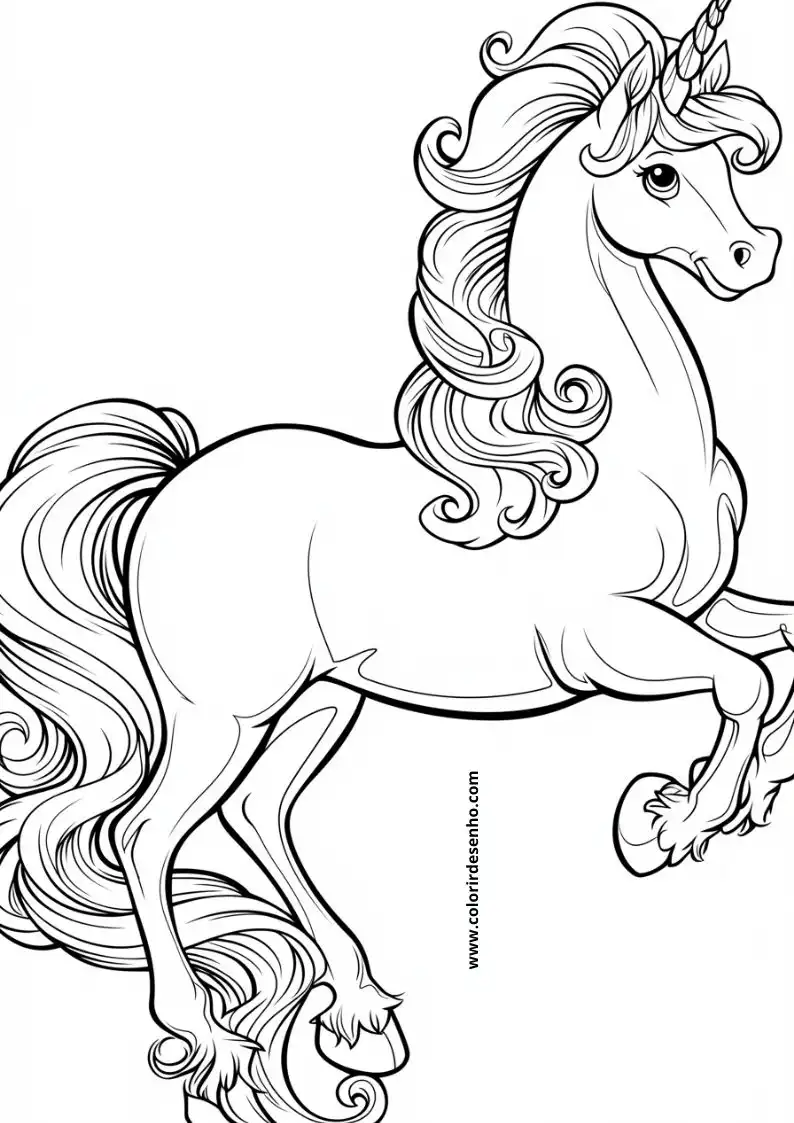 unicorn standing on hind legs mane flowing tail swishing eyes wide open