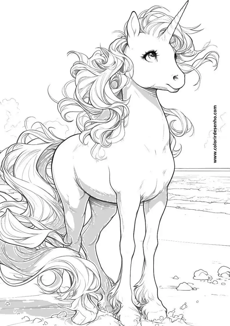 unicorn standing on rocky terrain mane flowing horn prominent eyes closed in contentment