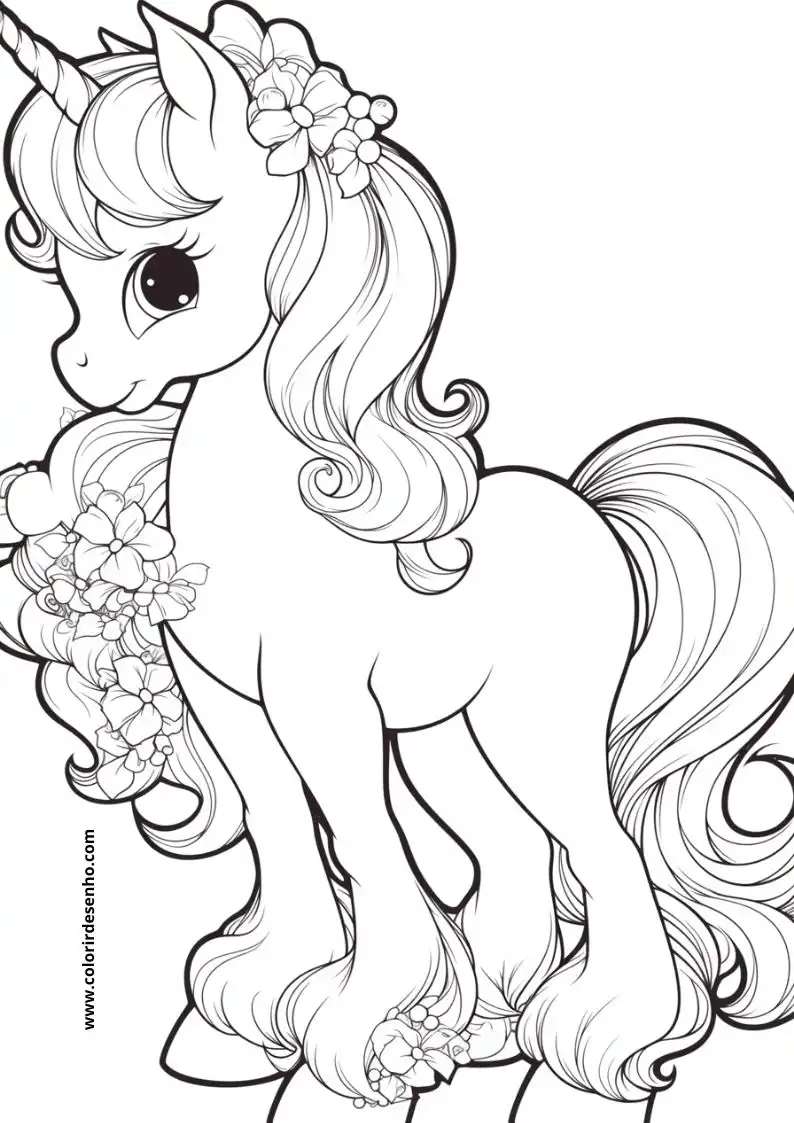 unicorn wearing a floral crown and holding flowers in its tail
