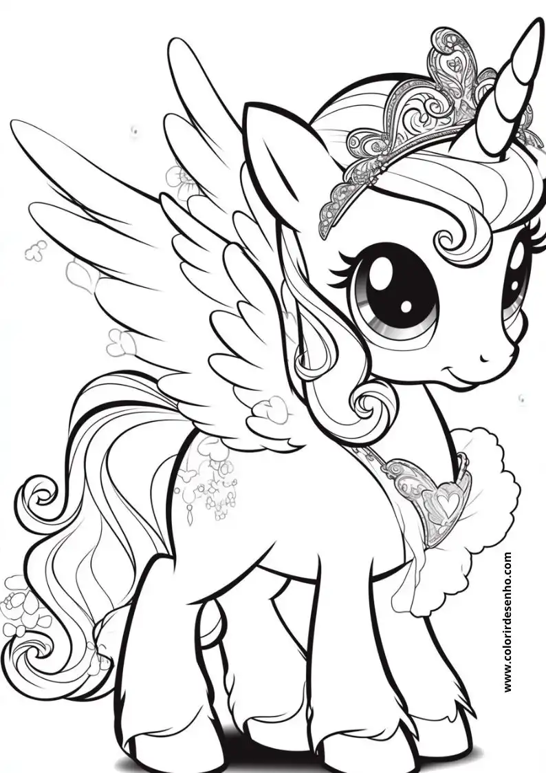 unicorn wearing crown and wings standing in front of clouds