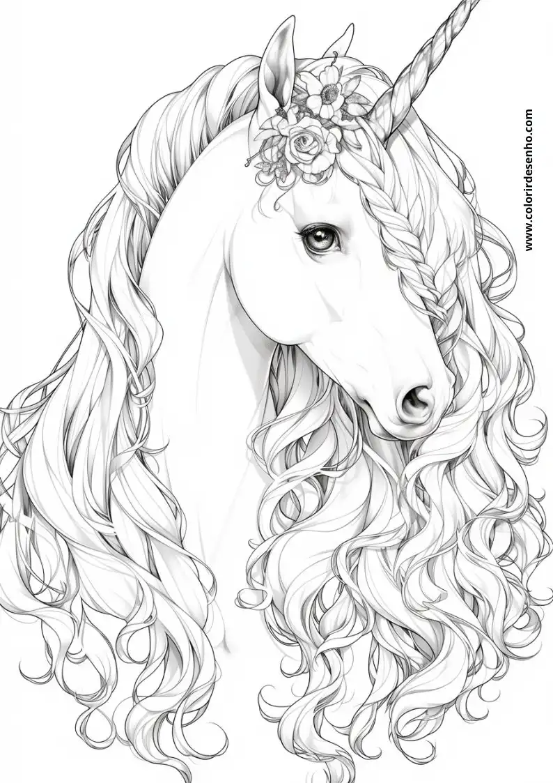 unicorn wearing floral crown and braided mane