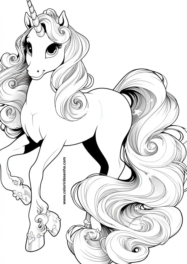 unicorn with flowing mane and tail standing in elegant pose