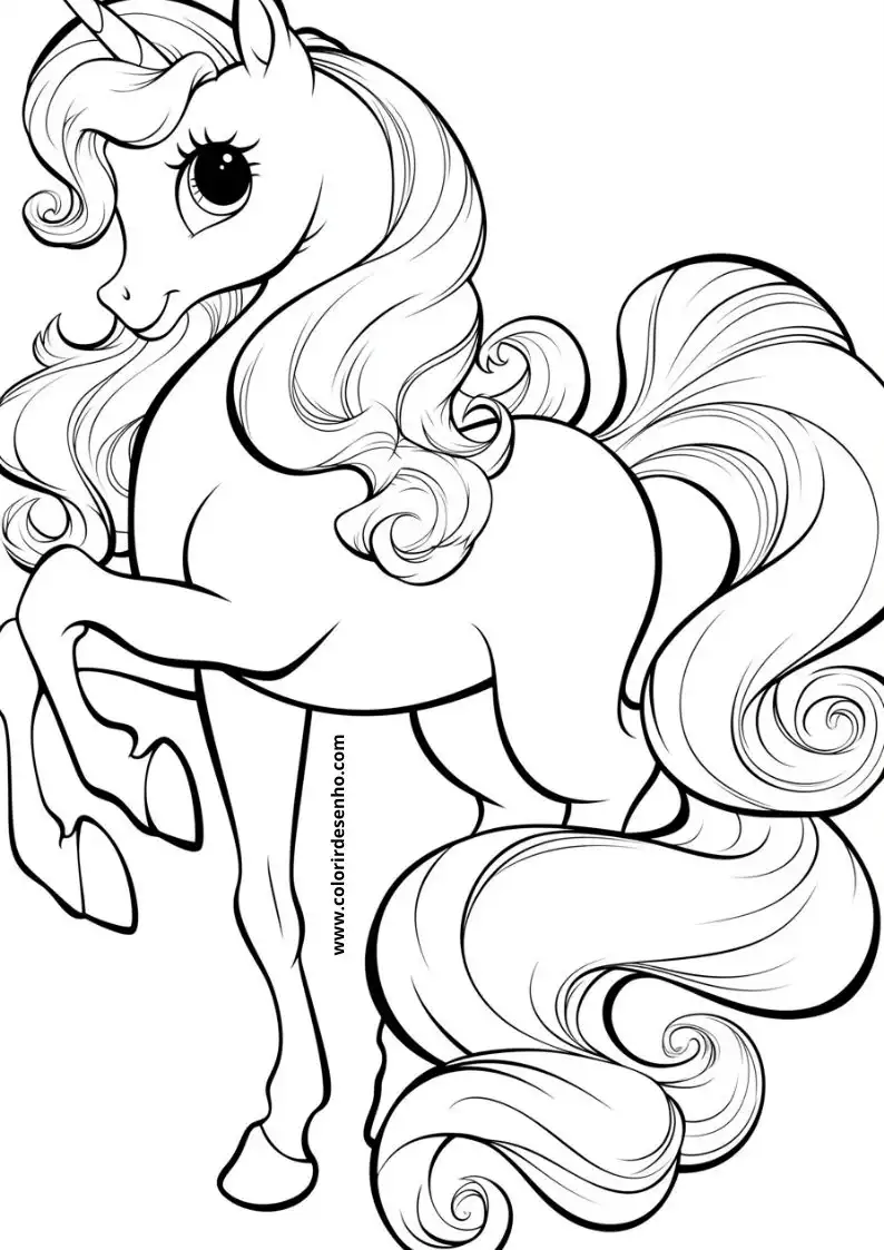 unicorn with long flowing mane standing upright