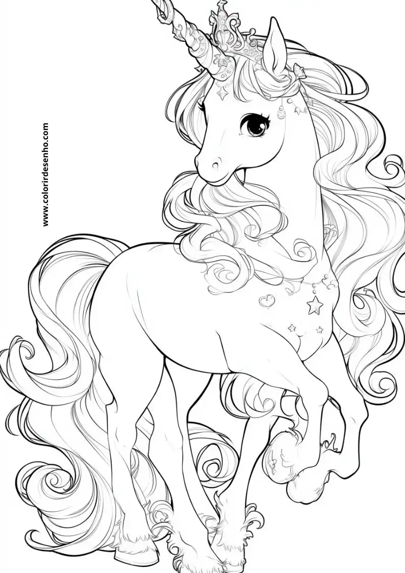 unicorns with crown and flowing mane posing on white background