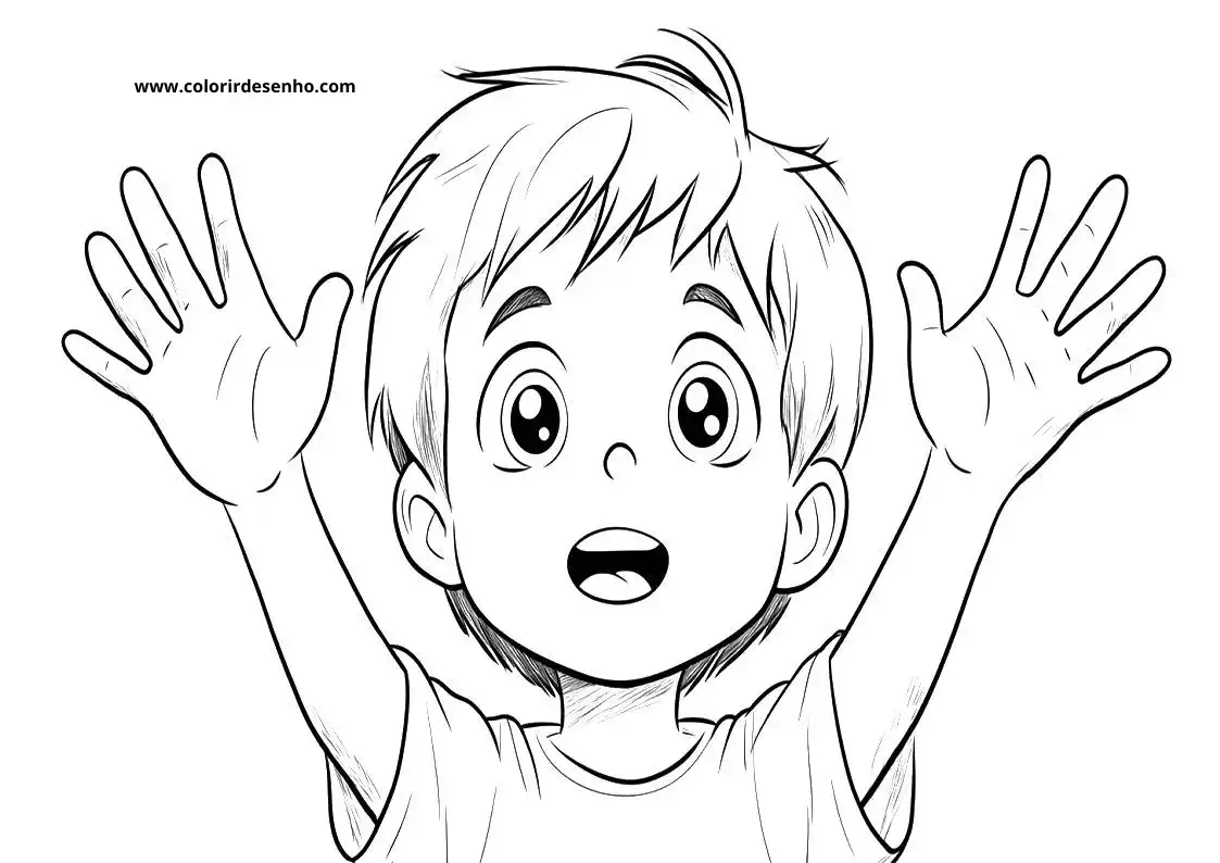 boy raising hands in surprise