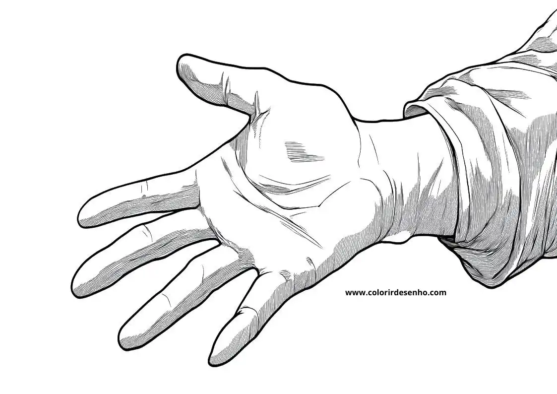 hand reaching out wearing shirt sleeve against plain background