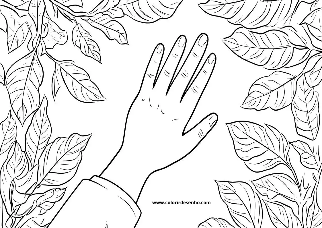 hand reaching through leaves