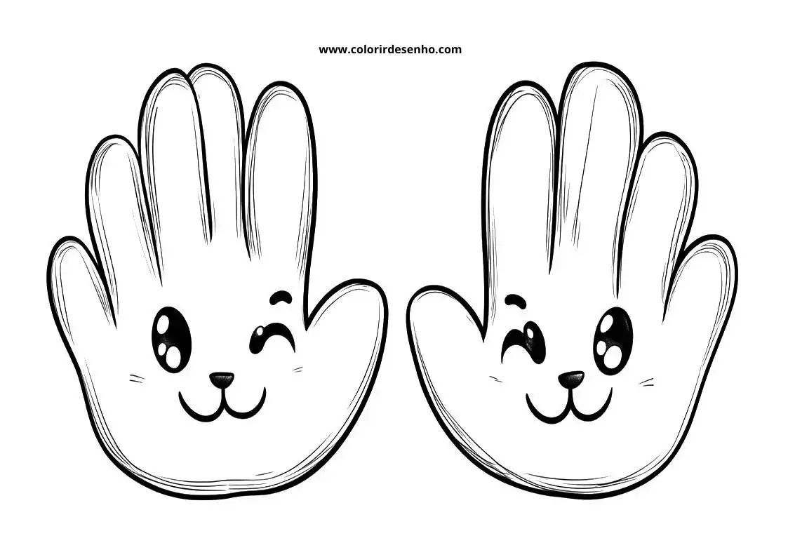 hand with smiling face and winking eye on left hand with smiling face