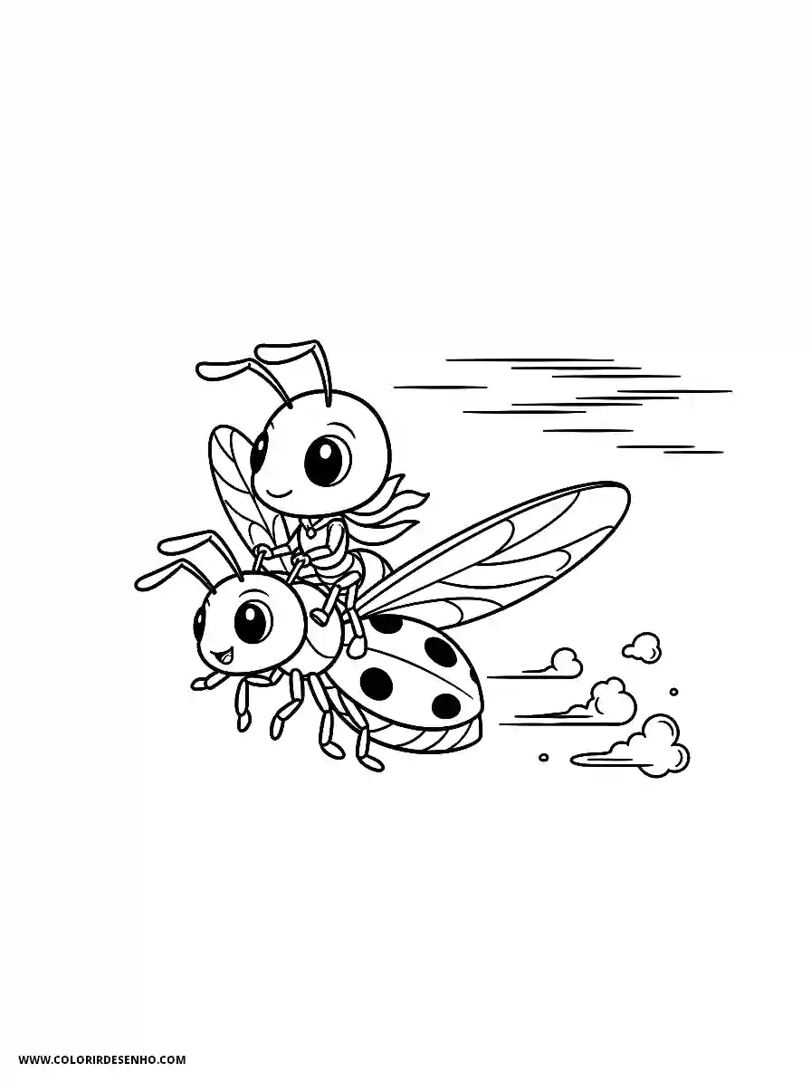 Ant Coloring Pages (136+ Free Printables) 118 Adventurous ant chibi style riding on the back of a flying ladybug