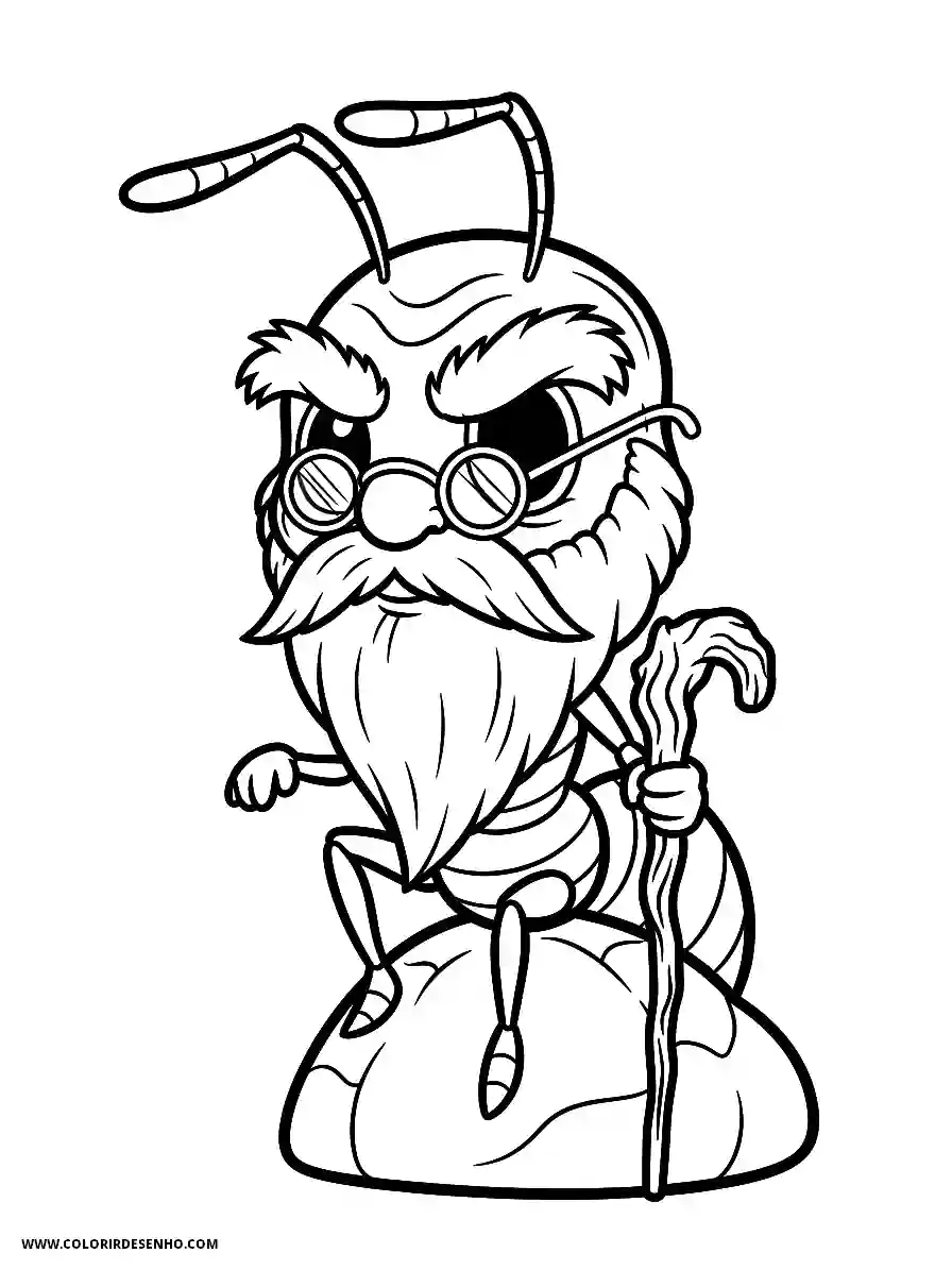 Ant Coloring Pages (136+ Free Printables) 120 Classic wise old ant chibi style holding a cane and wearing glasses