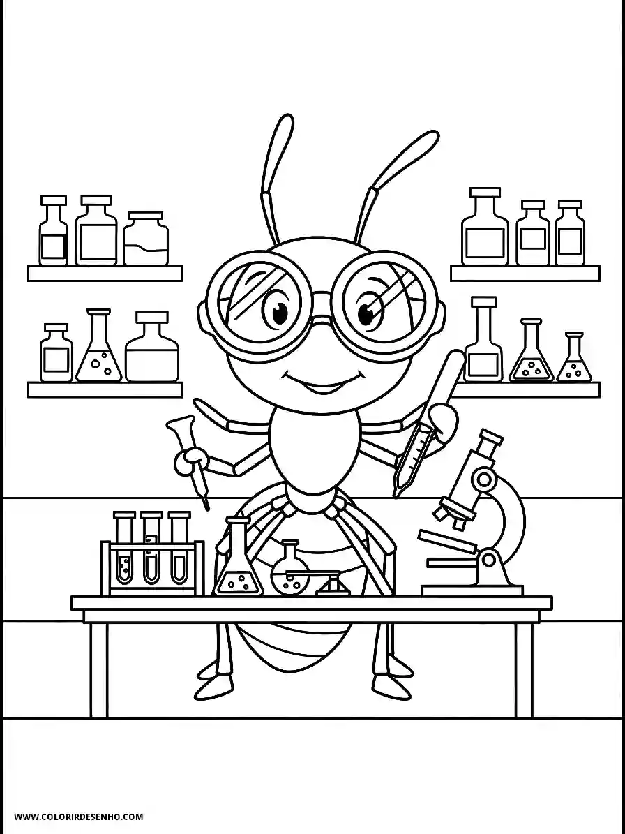 Ant Coloring Pages (136+ Free Printables) 121 Clever smart ant scientist cartoon style working in a tiny laboratory