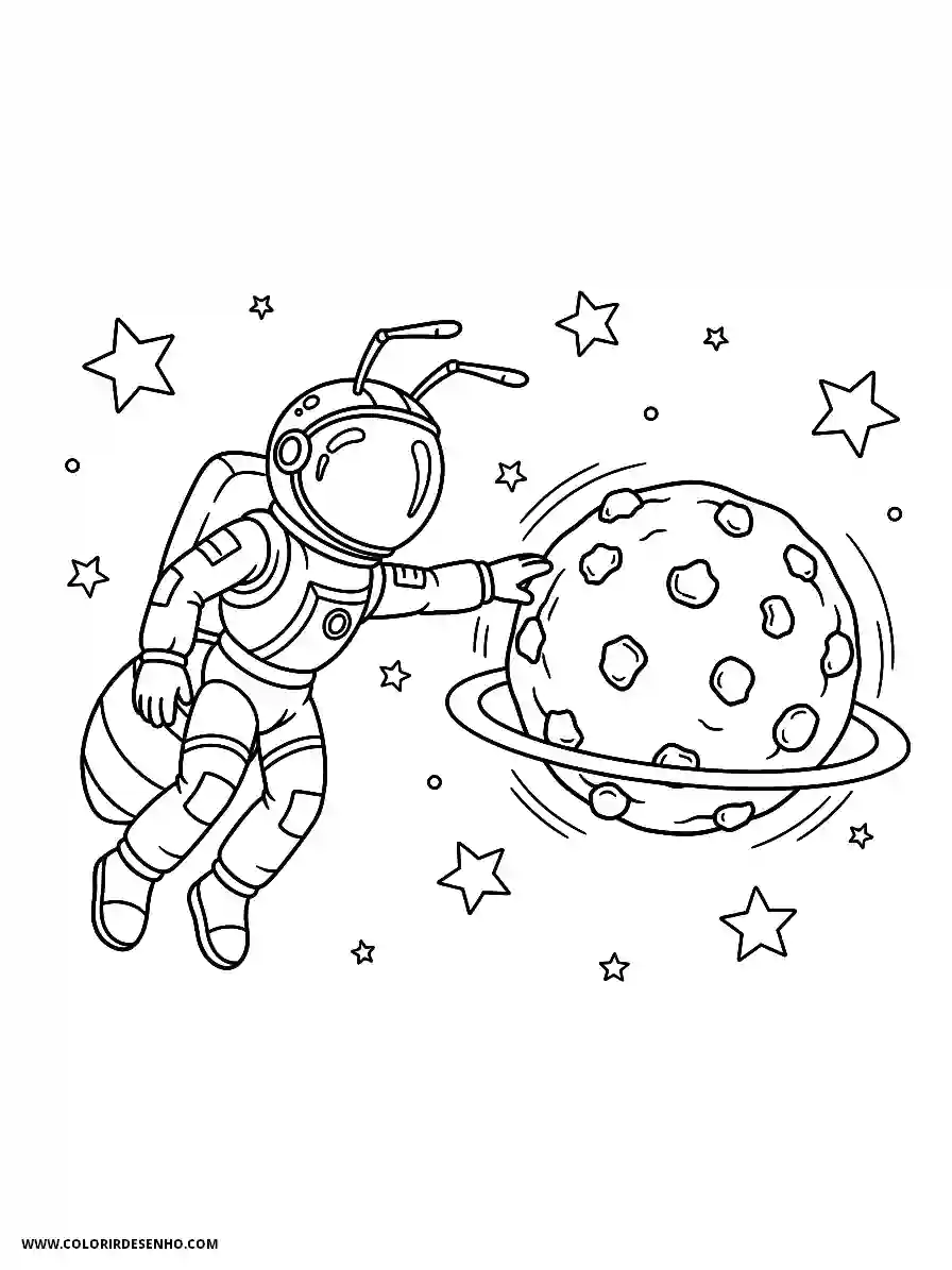 Ant Coloring Pages (136+ Free Printables) 122 Cool ant astronaut line art floating in space near a cookie planet 1