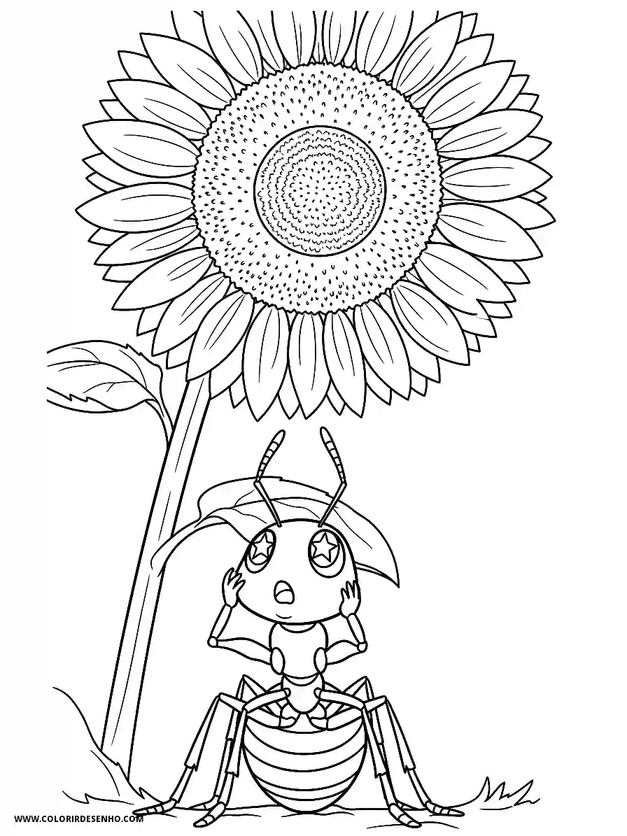 Ant Coloring Pages (136+ Free Printables) 123 Cute ant anime style gazing in awe at a towering sunflower